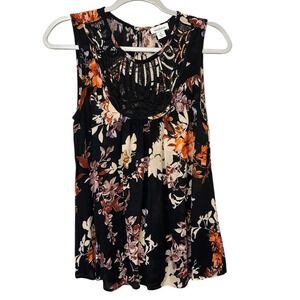 Sundance Floral Tank Top Black Sleeveless Viscose‎ Blouse Women's Size S